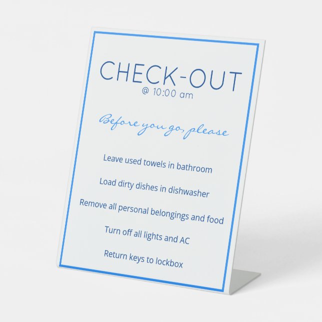 Nautic Beach Blue Guest Karo Out Table Sign Sockelschild (Vorderseite)