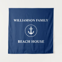 Nautic Beach House Familienname Navy Blue Square