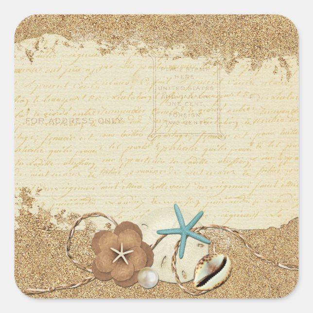 Nautic Beach Seashells & Sand Ocean Boutique Quadratischer Aufkleber (Vorderseite)