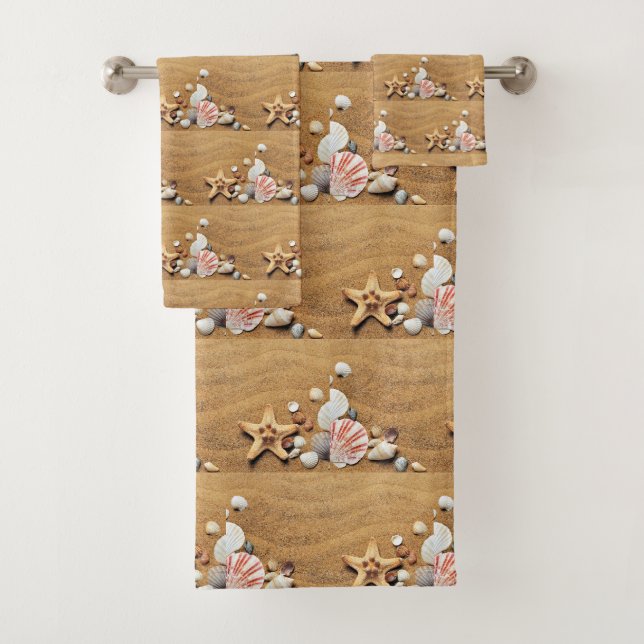 Nautic Beach Starfish Pink Muscheln Badhandtuch Set (Insitu)