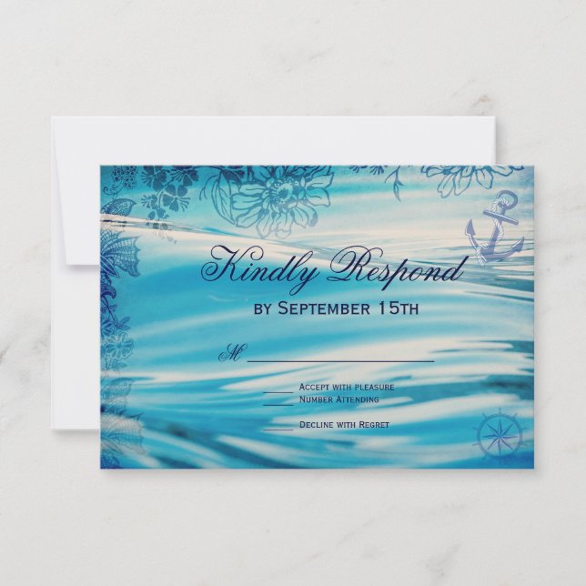 Nautic Beach Theme Ocean Blue Wedding RSVP Cards (Vorderseite)