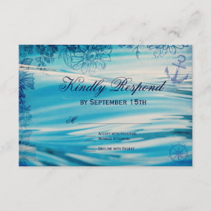 Nautic Beach Theme Ocean Blue Wedding RSVP Cards Karte