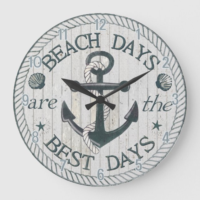 Nautic Best Days Beach Rustic Wall Clock Große Wanduhr (Vorderseite)