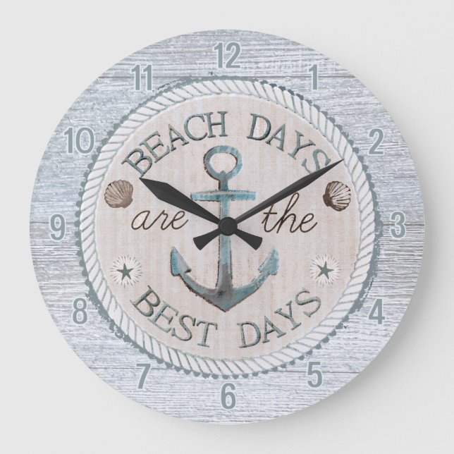 Nautic Best Days Beach Rustic Wall Clock Große Wanduhr (Vorderseite)