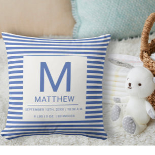Nautic Birth Stats Newborn Baby Throw Pillow Kissen