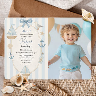 Nautic Birthday Foto   Pastel Blue Sailboat Einladung