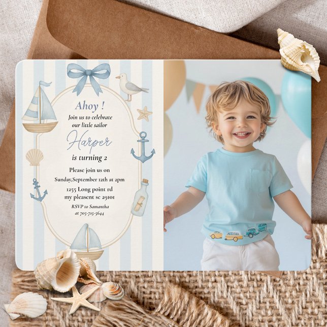Nautic Birthday Foto | Pastel Blue Sailboat Einladung (Von Creator hochgeladen)