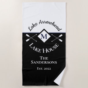 Nautic Black and White Monogram Lake House Strandtuch