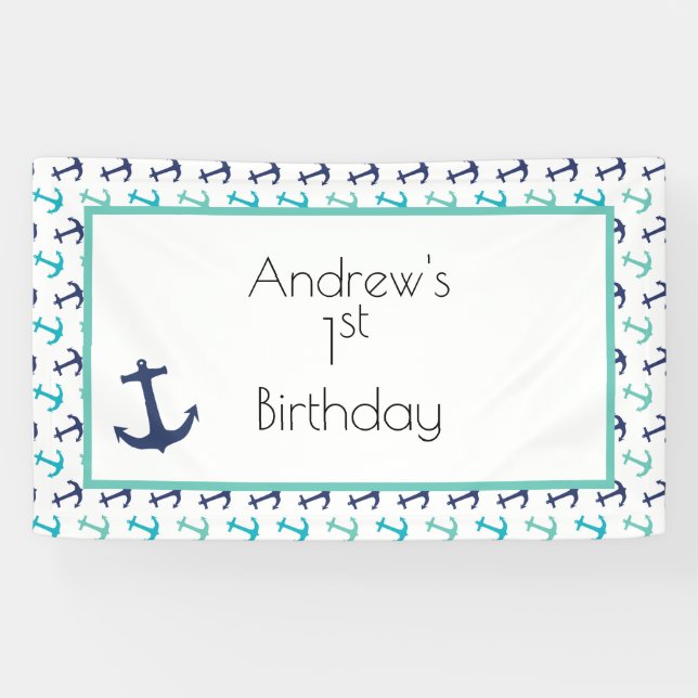 Nautic Blue Anchor Banner (Horizontal)