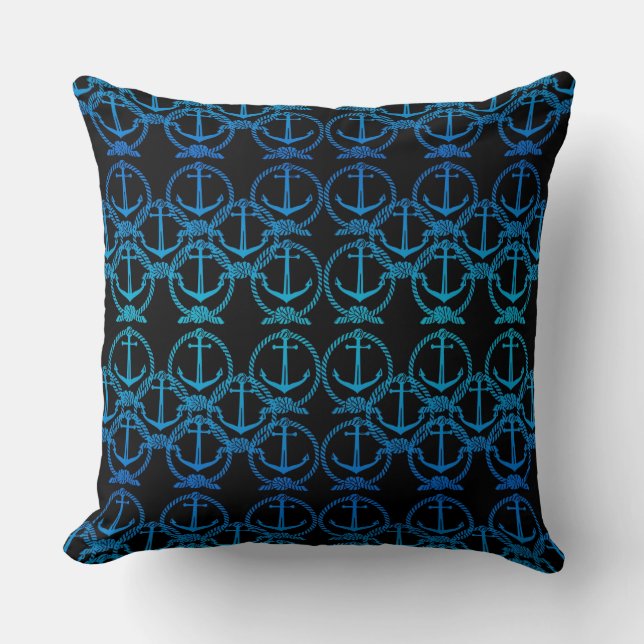 Nautic Blue Anchor Motif Throw Kissen (Vorderseite)