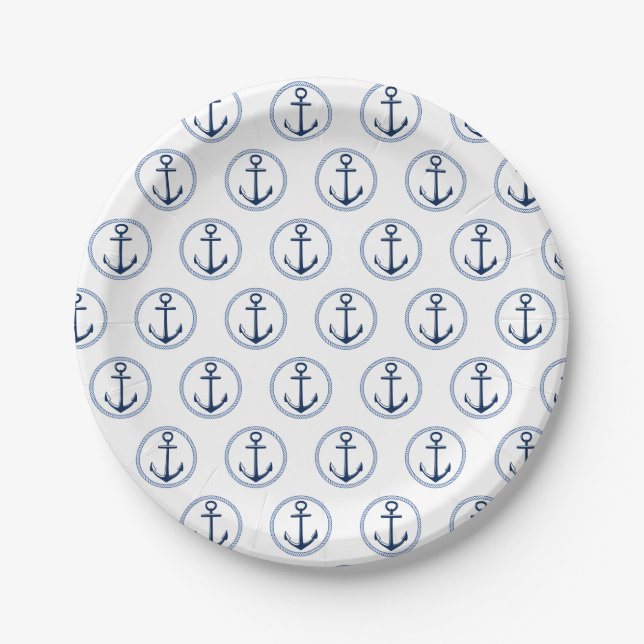 Nautic Blue Anchor Party Paper Teller (Vorderseite)