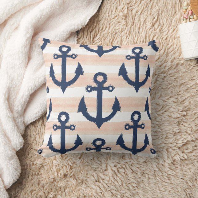 Nautic Blue Anchors Beach House Kissen (Decke)