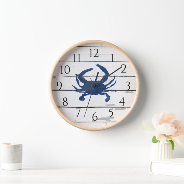 Nautic Blue Crab Shiplap Rustikale Dekoration Uhr (Zuhause)