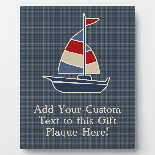 Nautic Blue, Red, Cream Sailboat Custom Fotoplatte (Vorderseite)