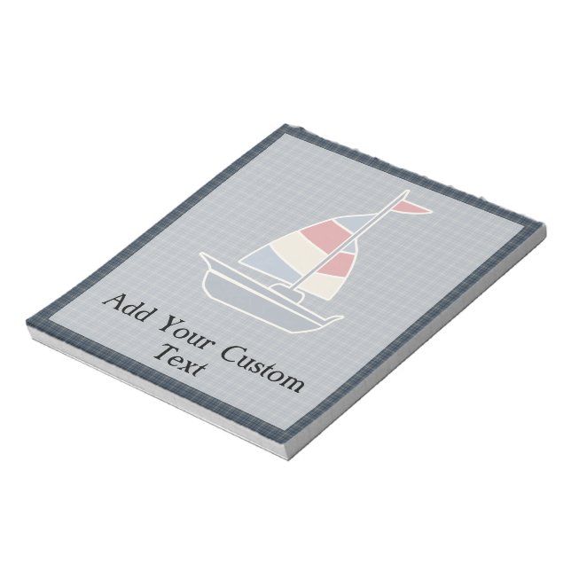 Nautic Blue, Red, Cream Sailboat Custom Notizblock (Rotiert)