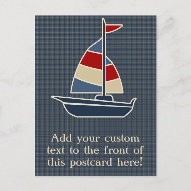 Nautic Blue, Red, Cream Sailboat Custom Postkarte (Vorderseite)