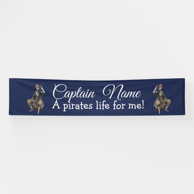 Nautic Blue Rum Skelett Party Pirate Banner (Horizontal)