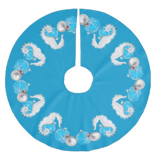 Nautic Blue Seepferds Polyester Weihnachtsbaumdecke