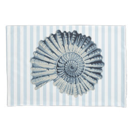 Nautic Blue Spiral Muschel & White Stripes Kissenbezug