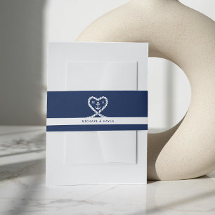 Nautic Blue Stripe Rope Heart Anchor Wedding Einladungsbanderole