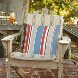 Nautic Blue Taupe Dark Brown Red White Stripes Kissen
