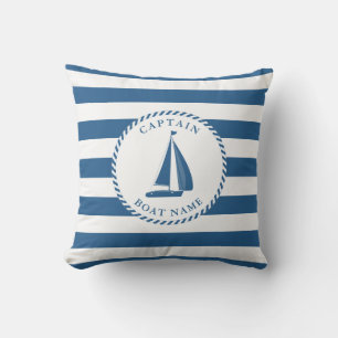 Nautic Blue und White Stripes Sailboat Captain Kissen