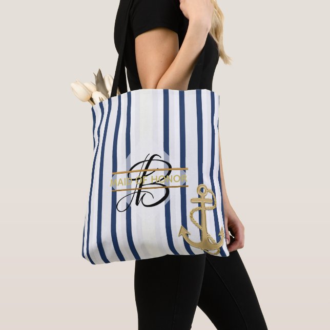 Nautic Blue White Strip MONOGRAM Tote Bag Tasche (Von Nahem)