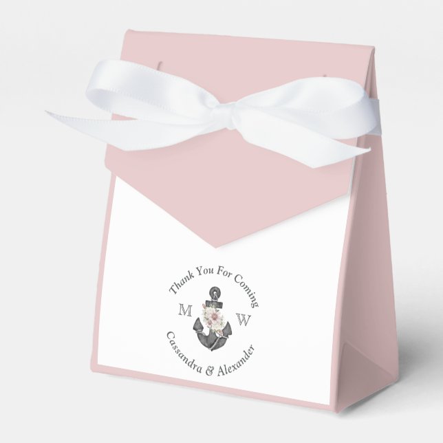 Nautic Blush Pink Blues Anchor Hochzeit Geschenkschachtel (Vorderseite)
