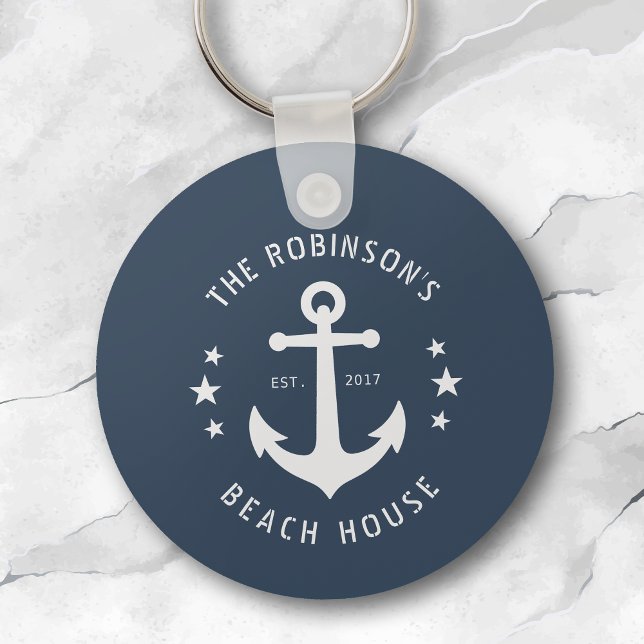 Nautic Boat Anchor Family Name Beach House Blue Schlüsselanhänger (Von Creator hochgeladen)