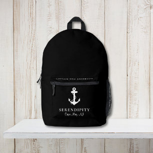 Nautic Boat Anchor Kapitän Black Bedruckter Rucksack