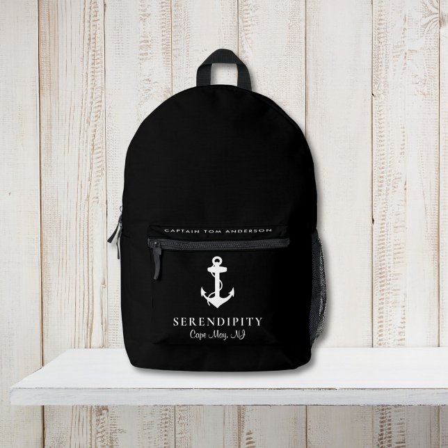 Nautic Boat Anchor Kapitän Black Bedruckter Rucksack (Von Creator hochgeladen)