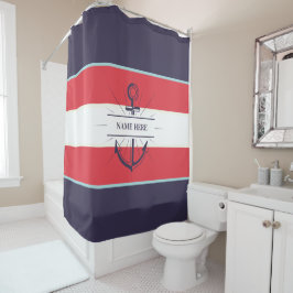Nautic Boat Anchor Navy Blue White Duschvorhang
