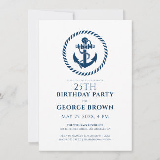 Nautic Boat Anchor Rope Birthday Party Einladung
