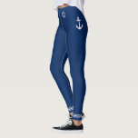 Nautic Boat Anchor White Stripes Navy Blue Leggings<br><div class="desc">Leggings mit eigens dafür entworfenen nautischen Bootankern mit weißen Streifen auf klassischem Marineblau oder lassen sich einfach an Ihre Lieblingsfarbe anpassen.</div>