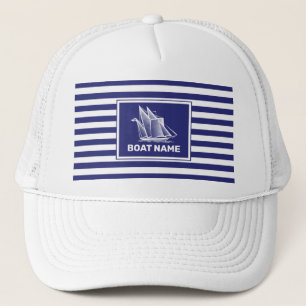 Nautic Boat Design Navy Blue Striping Hut Truckerkappe