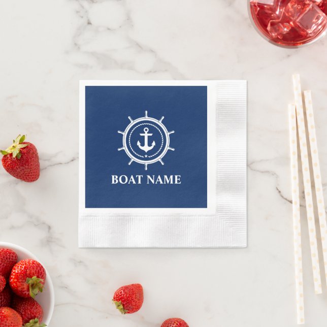 Nautic Boat Name Anchor Rope Helm Blue Cocktail Serviette (Beispiel)