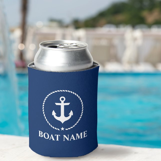 Nautic Boat Name Anchor Rope Navy Blue Dosenkühler (Customize to change text size or text style.)