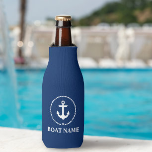 Nautic Boat Name Anchor Rope Navy Blue Flaschenkühler