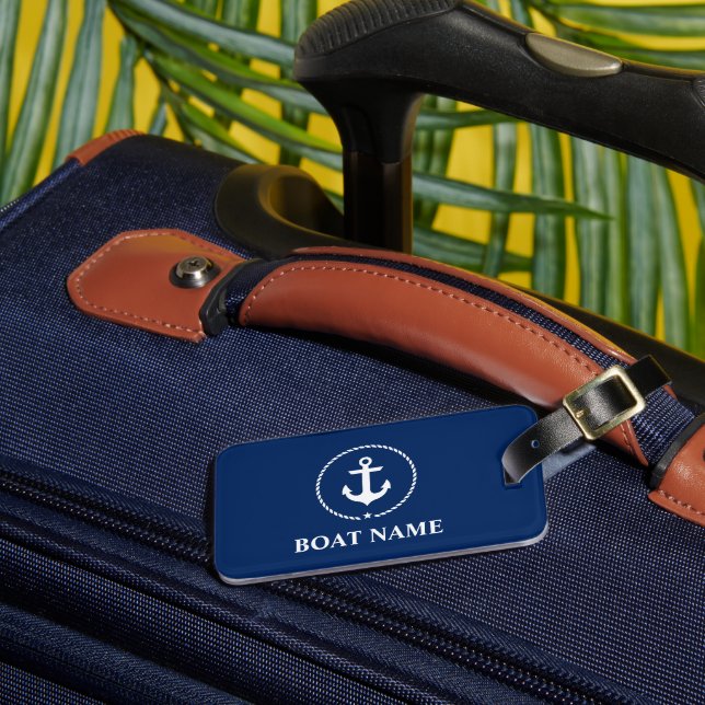 Nautic Boat Name Anchor Rope Navy Blue Gepäckanhänger (Vorderseite Insitu 3)