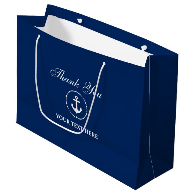Nautic Boat Name Anchor Rope Navy Blue Große Geschenktüte (Vorderseite Schrägansicht)