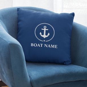 Nautic Boat Name Anchor Rope Navy Blue Kissen
