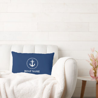 Nautic Boat Name Anchor Rope Navy Blue Lendenkissen
