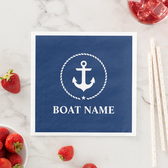 Nautic Boat Name Anchor Rope Navy Blue Serviette (Beispiel)