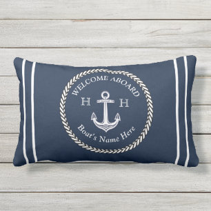 Nautic Boat Name Anchor Rope Navy Blue Welcome L Kissen Für Draußen