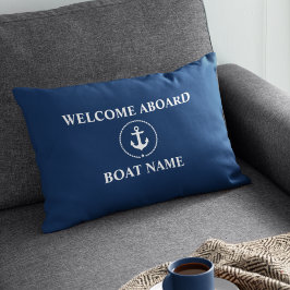 Nautic Boat Name Anchor Rope Navy Blue Willkommen Dekokissen
