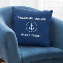 Nautic Boat Name Anchor Rope Navy Blue Willkommen