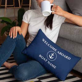 Nautic Boat Name Anchor Rope Navy Blue Willkommen Lendenkissen