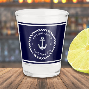 Nautic Boat Name Anchor Rope Navy White Schnapsglas