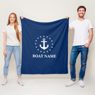 Nautic Boat Name Anchor Stars Navy Blue Fleecedecke