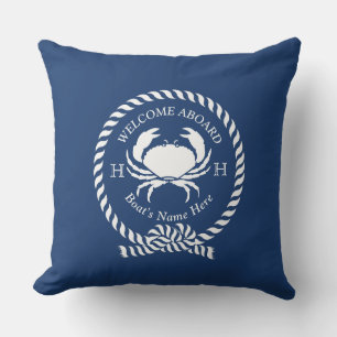 Nautic Boat Name Crab Rope Navy Blauer Empfang Kissen